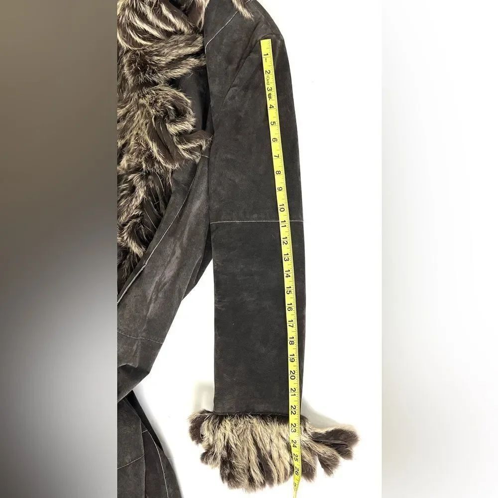 Raffaelo Leather Suede Coat with Fur Trim - Picture 15 of 15